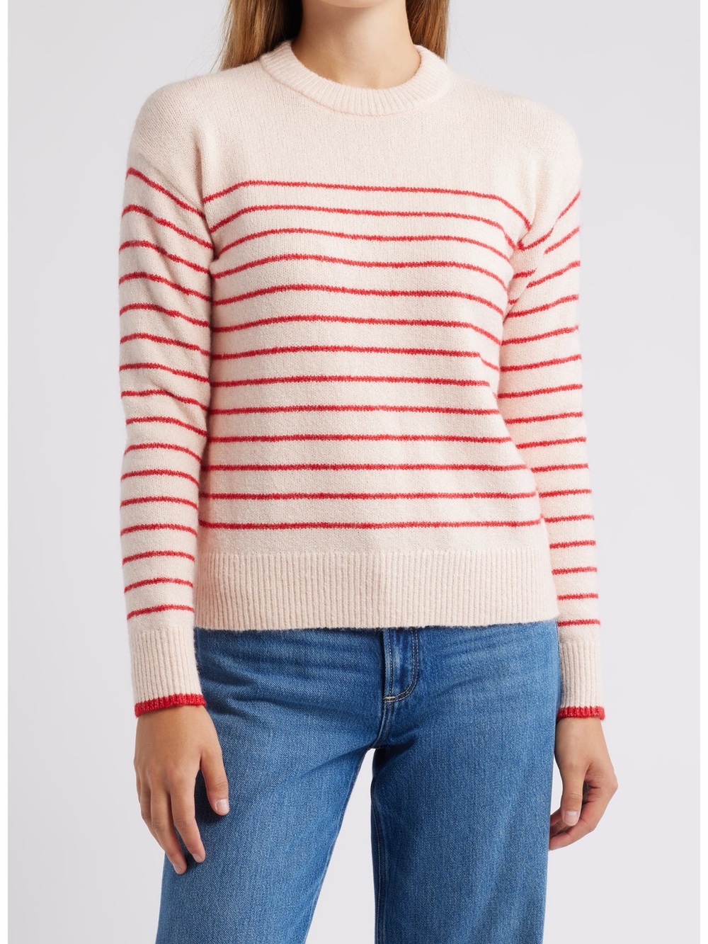 Caslon Women's Light pink and Red Stripe Crewneck Sweater